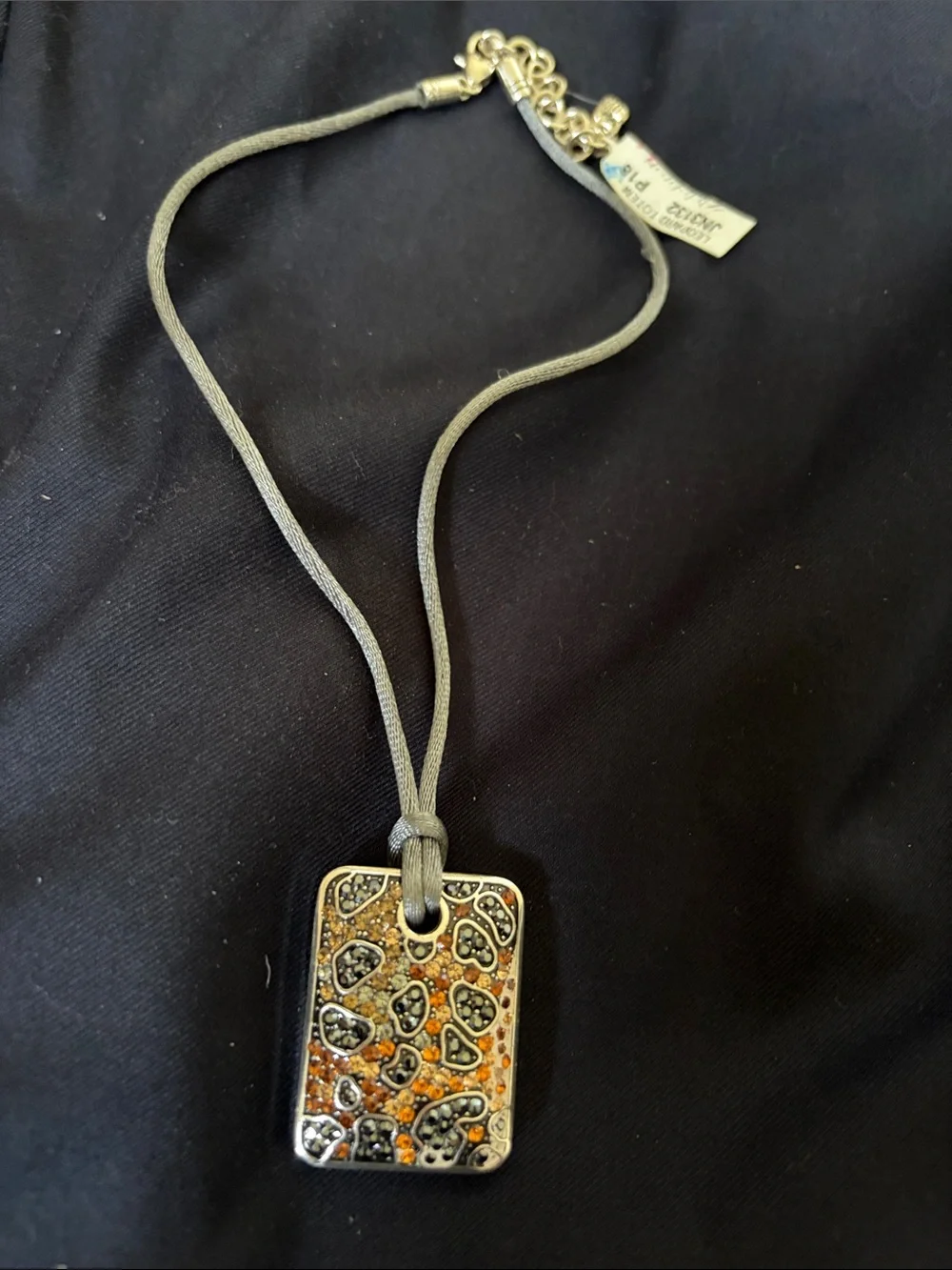 Brighton Gray Cord Necklace with Orange and Black Animal-Print Pendant